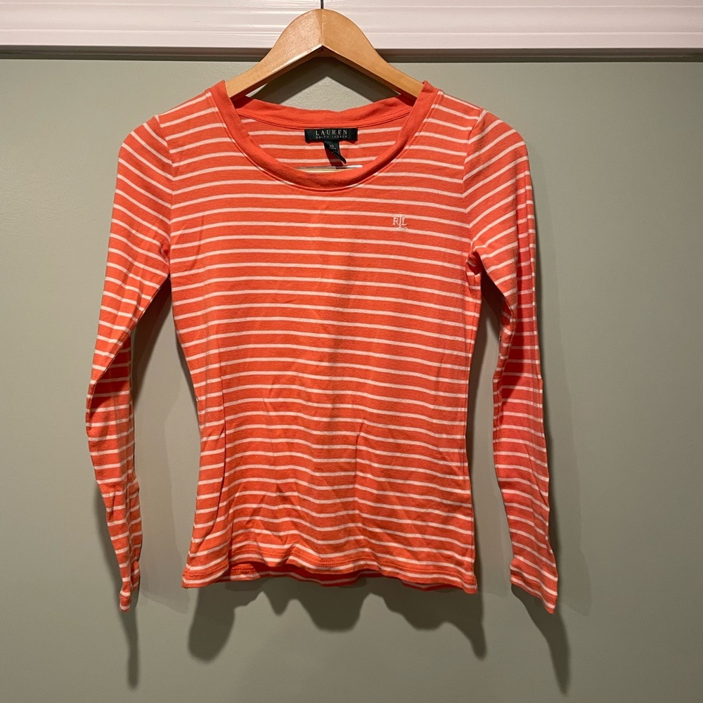 Lauren Ralph Lauren Orange + White Stripped Top 🎃🍂